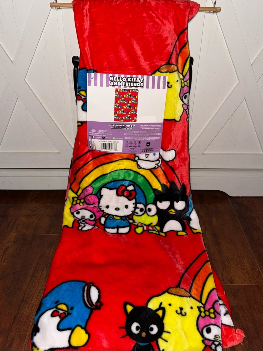 Hello Kitty with Friends Red Rainbow Plush Throw Blanket